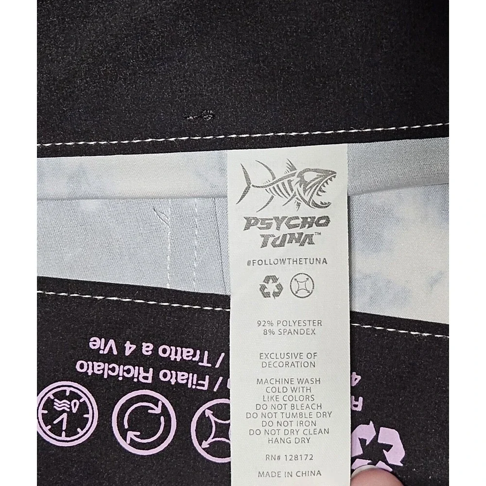 Psycho Tuna Mens Board Shorts Sz 34 Red‎ White Blue USA Surf Board Swim Trunks